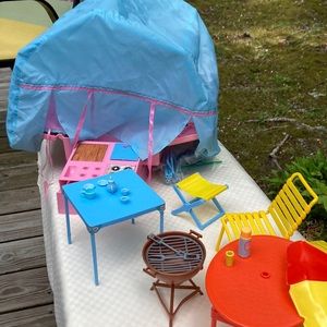 Barbie’s pop up tent camper from the 80s! Go to the woods!